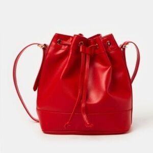 NEW Piombo Geranium Red Vegan Leather Shoulder Strap Bucket Bag
